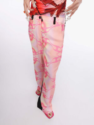 粉色印花撞色剪裁寬褲 Pink Print Color Block Wide Leg Pants