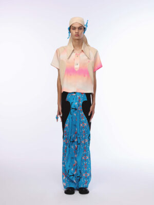 印花愛心撞色解構剪裁寬褲 Blue Printed Paneled Trousers