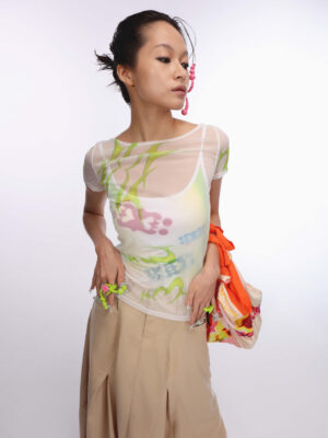 綠色品牌標誌印花附胸墊細肩帶背心 Green Logo Padded Shoulder Strap Camisole
