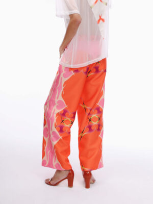 橘色漸層愛心印花剪裁直筒寬褲 Orange Gradient Heart Print Wide-Leg Pants