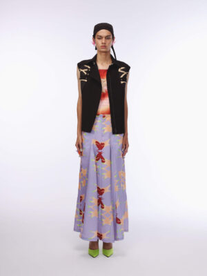 黑色印花拼接多穿法雙頭拉鏈背心  Black Print Patchwork Dual Zipper Vest