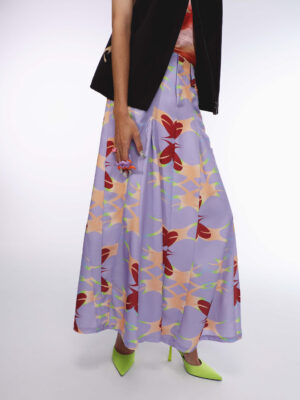 淡紫印花愛心解構剪裁活褶長裙 Lilac Print Heart Deconstructed Pleated Maxi Skirt
