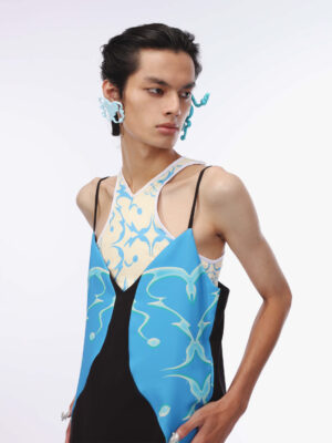 印花附胸墊剪裁背心 Nude & Blue Printed Bra Top