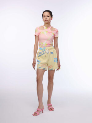 假兩件印花剪裁修身Ｔ  Pink Printed Faux Two-Piece Slim Fit T-Shirt