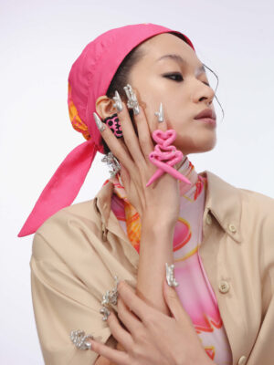 印花拼接抽皺絲巾帽  Printed patchwork ruched scarf hat