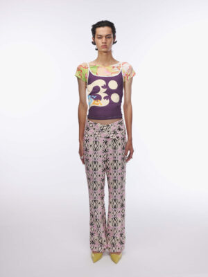 膚色印花剪裁直筒寬褲 Nude Print Straight-Leg Wide Pants