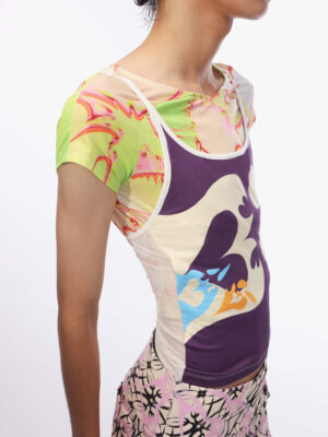 檸檬綠印花剪裁修身短版Ｔ  Lime Green Printed Cropped Slim Fit T-Shirt