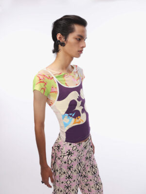 印花拼接附胸墊細肩帶背心 Printed Patchwork Padded Shoulder Strap Camisole