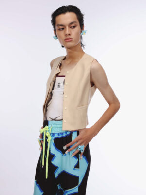 裸色雙層剪裁壓扣短版西裝背心 Nude Double-Layered Buttoned Short Waistcoat