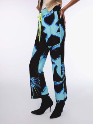 藍色印花肌理針織直筒褲 Blue Printed Textured Knit Straight Leg Pants