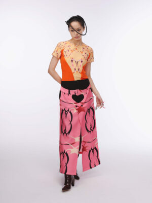 粉色印花愛心假兩件撞色多穿法長裙 Pink Print Heart Faux Two-Piece Color Block Multi-Way Maxi Dress