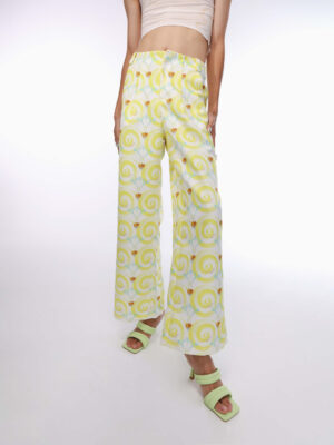 剪裁直筒寬褲 Light Yellow Circle Gradient Print Straight Wide-Leg Pants